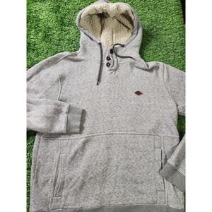 Billabong Hoodie Mens XL Gray Sherpa Lined Henley‎ Fleece Kangaroo Pocket Logo